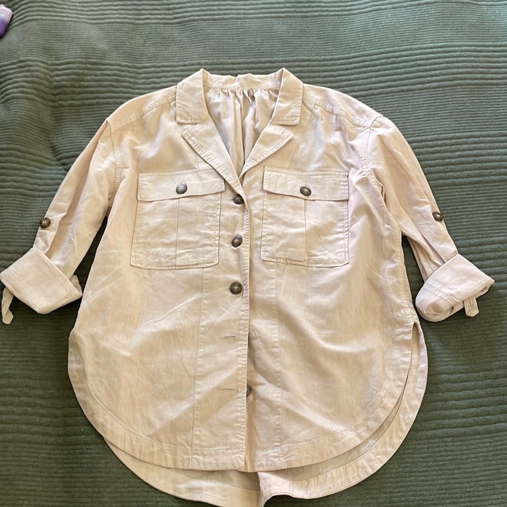 Blush linen & cotton long sleeve button up Free People shirt, size: xs